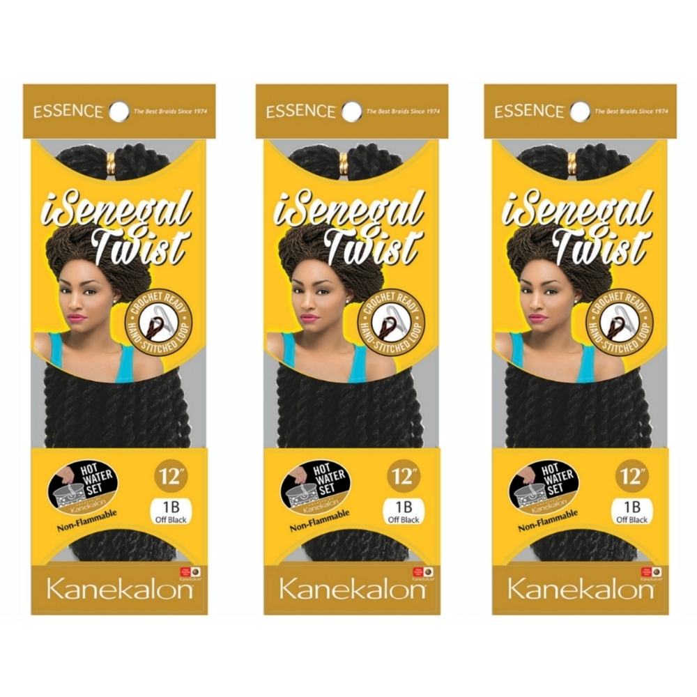 NEW Essence iSenegal Twist Braid 1B Off Black Crochet Ready 12" Pack of 3